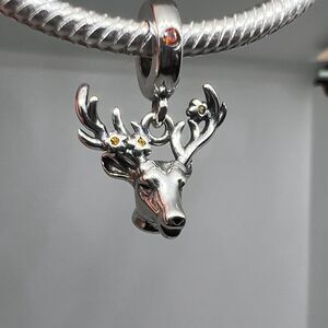 Winter Deer S925 Hallmarked Sterling Silver Pandora Moments Compatible Charm